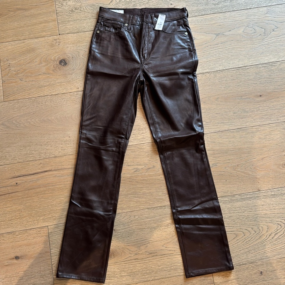 Brown faux leather vintage slim high-rise gap pants new with tags size 27/4 long
